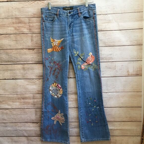 VINTAGE SWITCH‎ USA HIPPIE EMBROIDERED JEANS - Picture 1 of 13